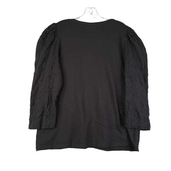 Chicos Sweatshirt Pullover Size 3 US XL Black Floral Puff LS Stretch Knit - Picture 3 of 9